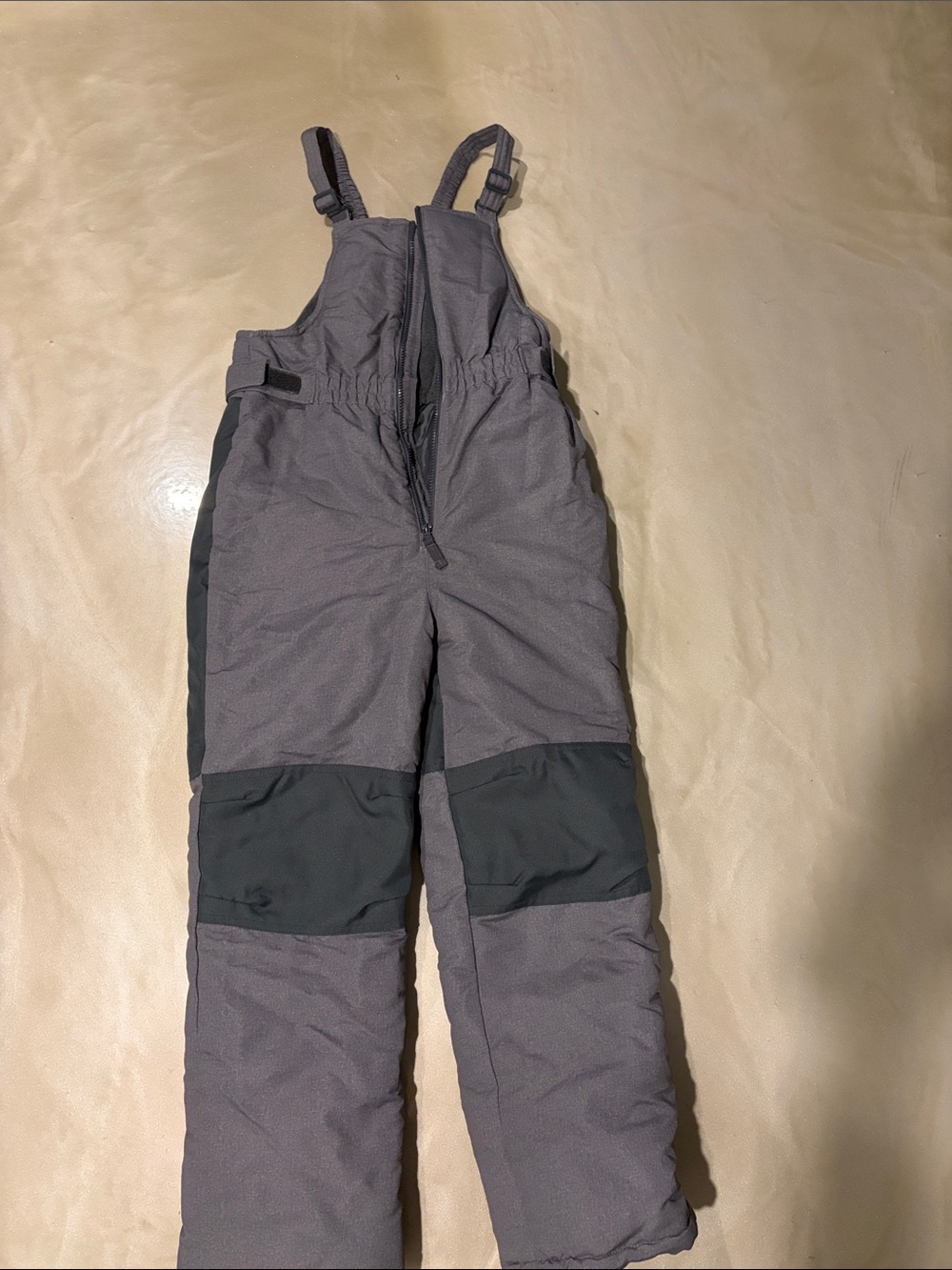Kids Gray Snow Overalls with Reinforced Knee Panels